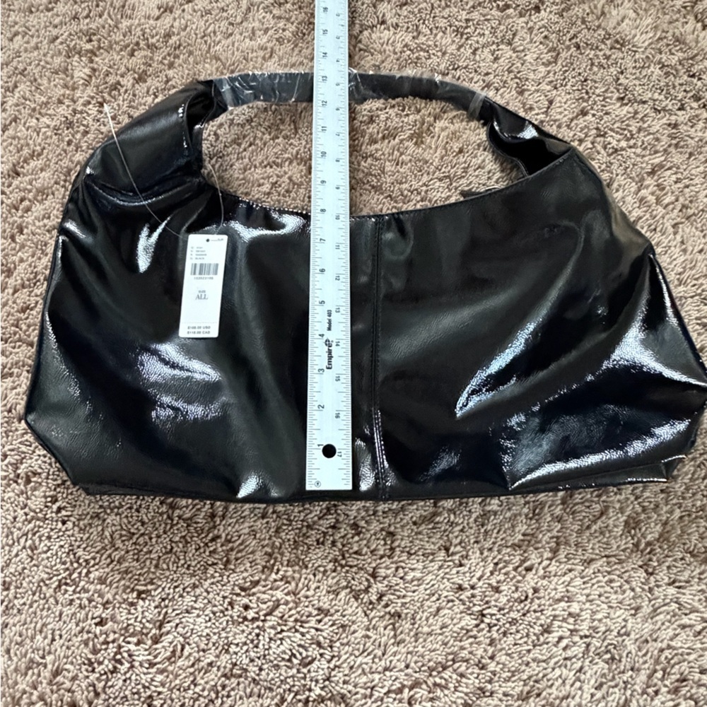 NWT new Anthropologie shiny faux patent leather tote bag purse black - Picture 6 of 16